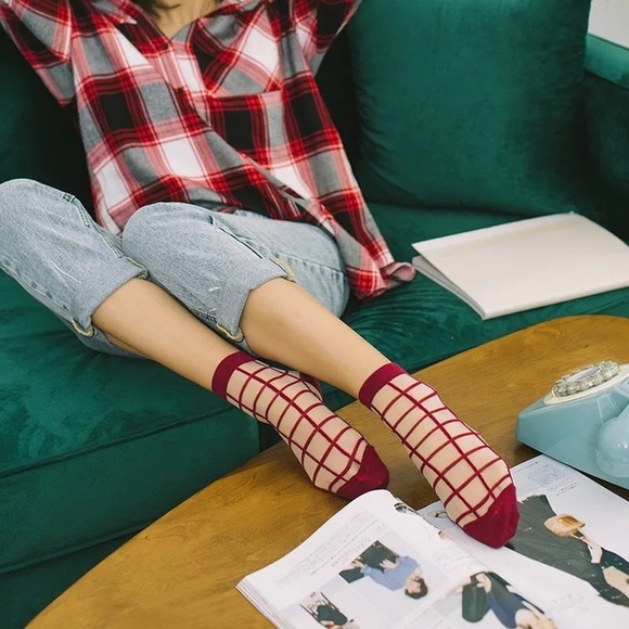 2 for $30 !!Grid socks women transparent cute - Picture 2 of 9